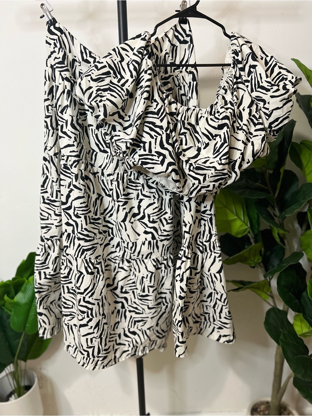 A New Day Black White Print Puff Sleeve Crop Top Maxi Skirt 2 Piece Set Size 1X